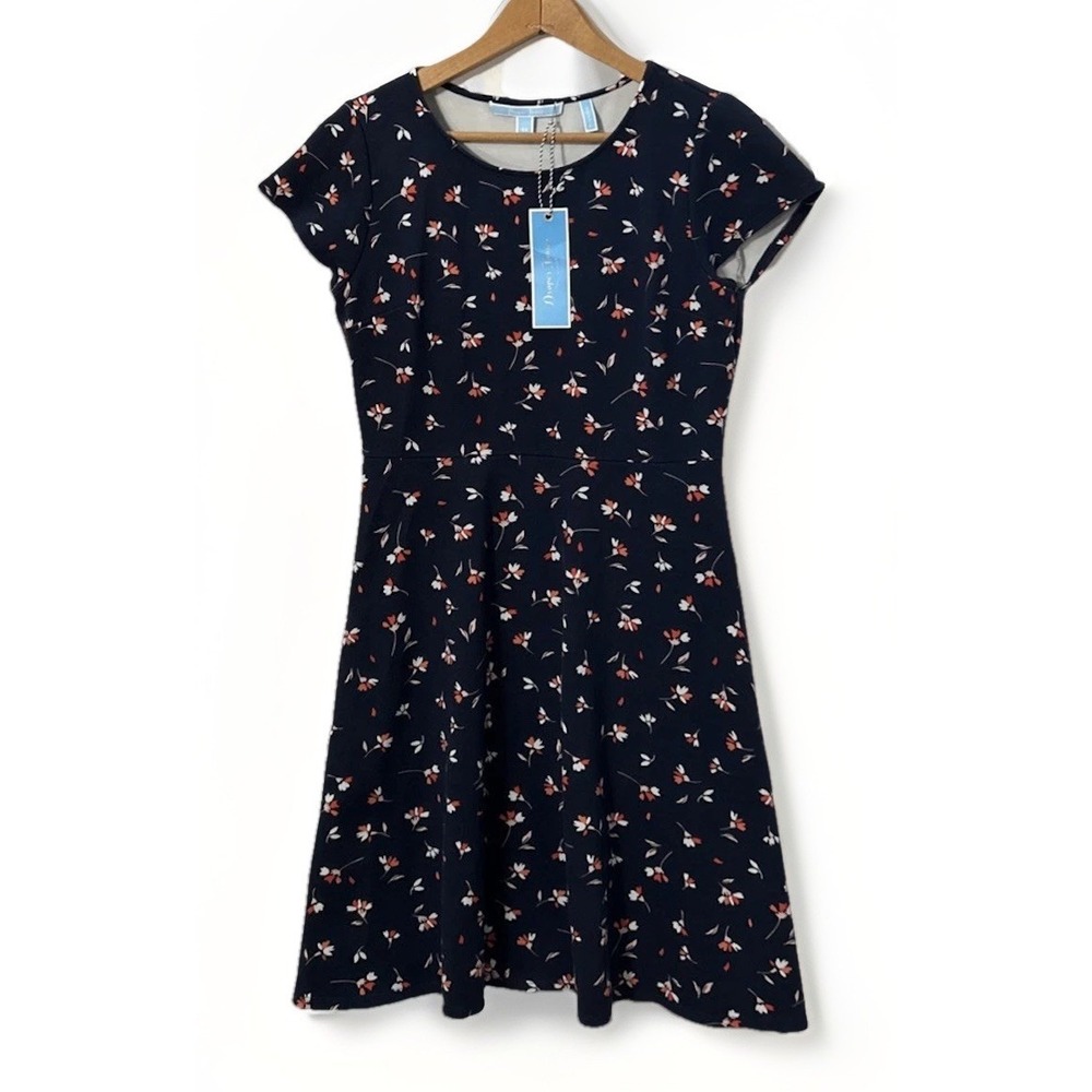 NWT Women's Draper James Floral Ponte A-Line Dress Sz XS $125 Navy Blue